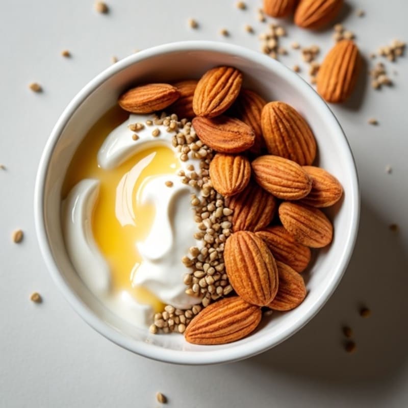 Creamy Cinnamon-Vanilla Greek Yogurt Bowl with Honey Roasted Almonds