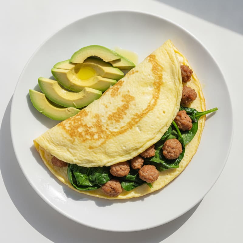 Egg White Spinach Omelet with Turkey Sausage