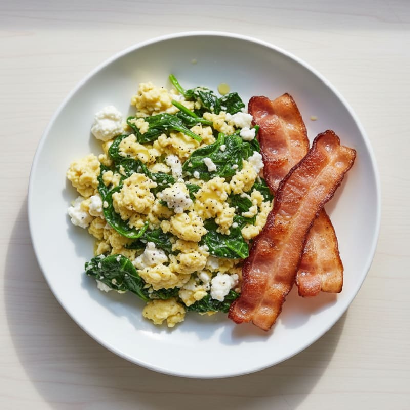 Cottage Cheese Scramble with Spinach and Turkey Bacon