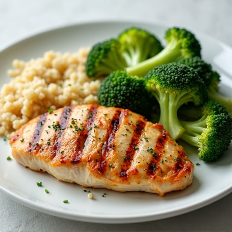 Grilled Chicken Breast with Steamed Broccoli and Quinoa