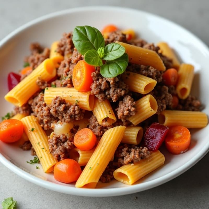 Ground Beef and Pumpkin Pasta Bake with Roasted Beetroot and Carrots
