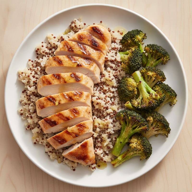Grilled Chicken Breast with Quinoa and Roasted Broccoli