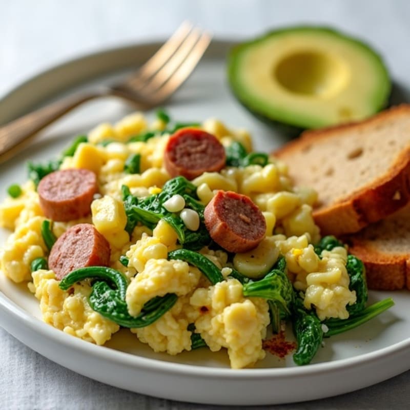 Egg White Spinach Scramble with Turkey Sausage