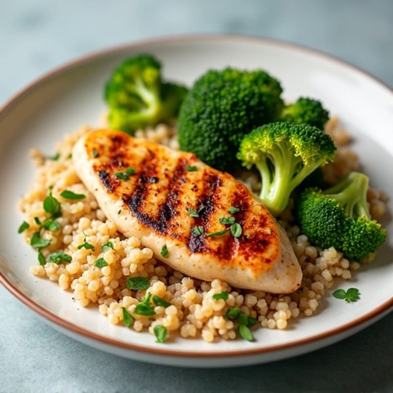 Grilled Chicken Breast with Quinoa and Roasted Broccoli