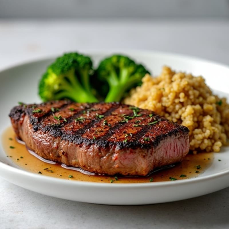 Seared Lean Beef with Roasted Broccoli and Quinoa