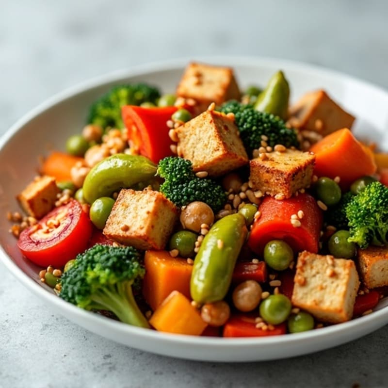 Crispy Sesame Tofu and Vibrant Vegetable Stir-Fry