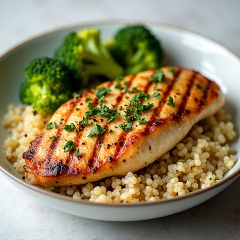 Grilled Chicken Breast with Quinoa and Roasted Broccoli