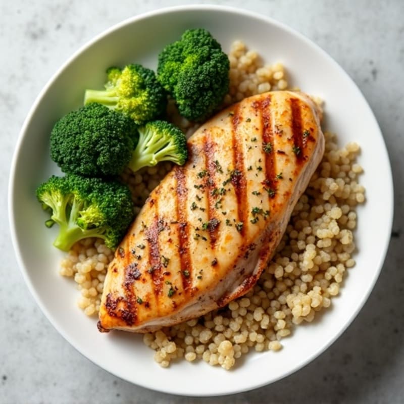 Grilled Chicken Breast with Quinoa and Steamed Broccoli