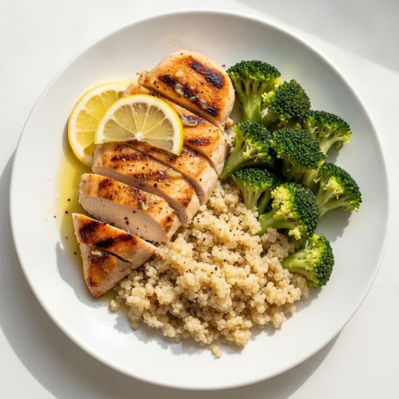 Grilled Chicken Breast with Quinoa and Steamed Broccoli