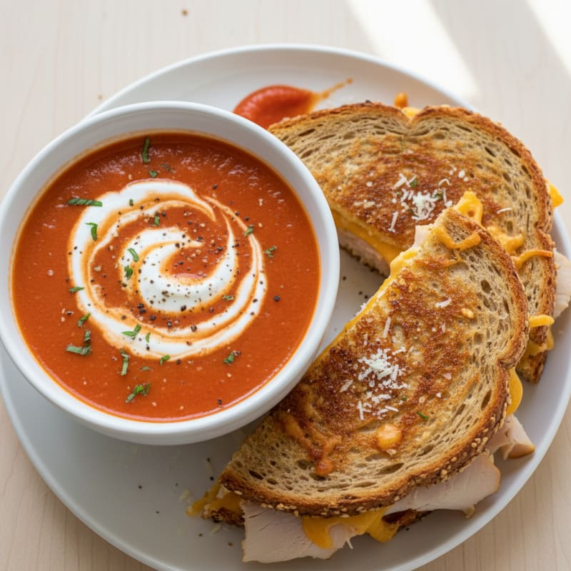 High-Protein Grilled Cheese and Creamy Tomato Soup