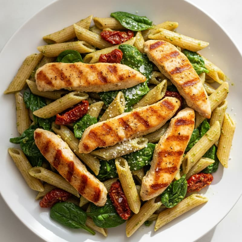 Pesto Chicken Pasta with Sun-Dried Tomatoes
