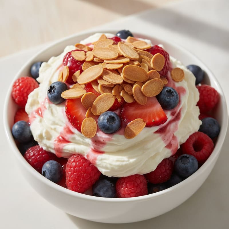 Greek Yogurt Protein Parfait with Mixed Berries and Almonds