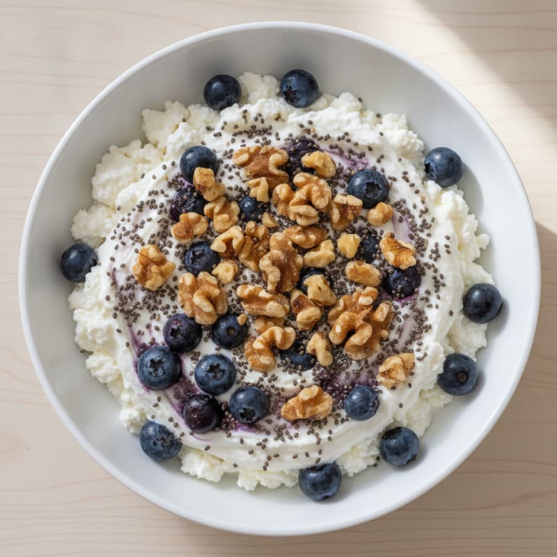 Cottage Cheese and Berry Yogurt Bowl with Chia Seeds