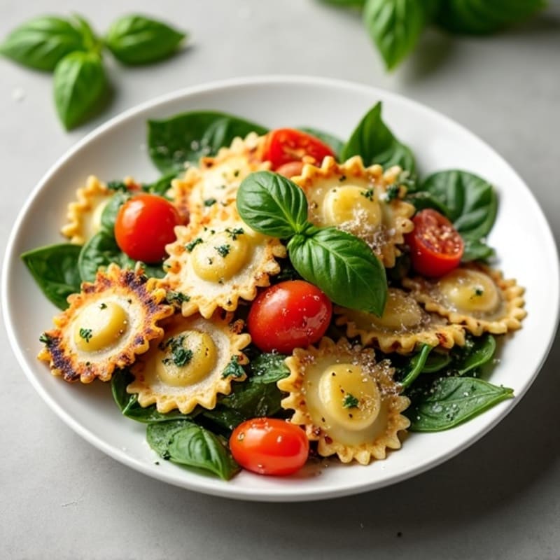 Spinach Ravioli with Roasted Cherry Tomatoes and Fresh Basil