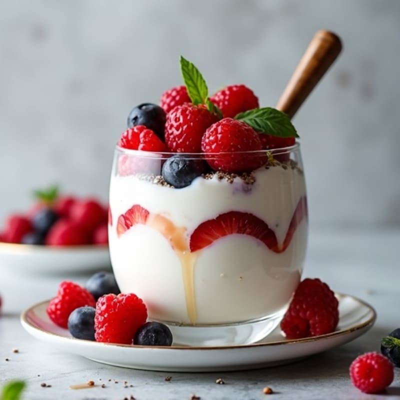 Greek Yogurt Protein Parfait with Mixed Berries and Chia Seeds