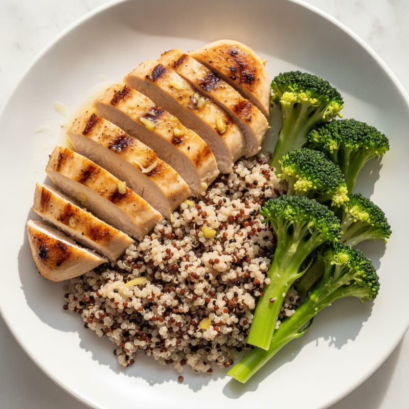 Grilled Chicken Breast with Quinoa and Steamed Broccoli