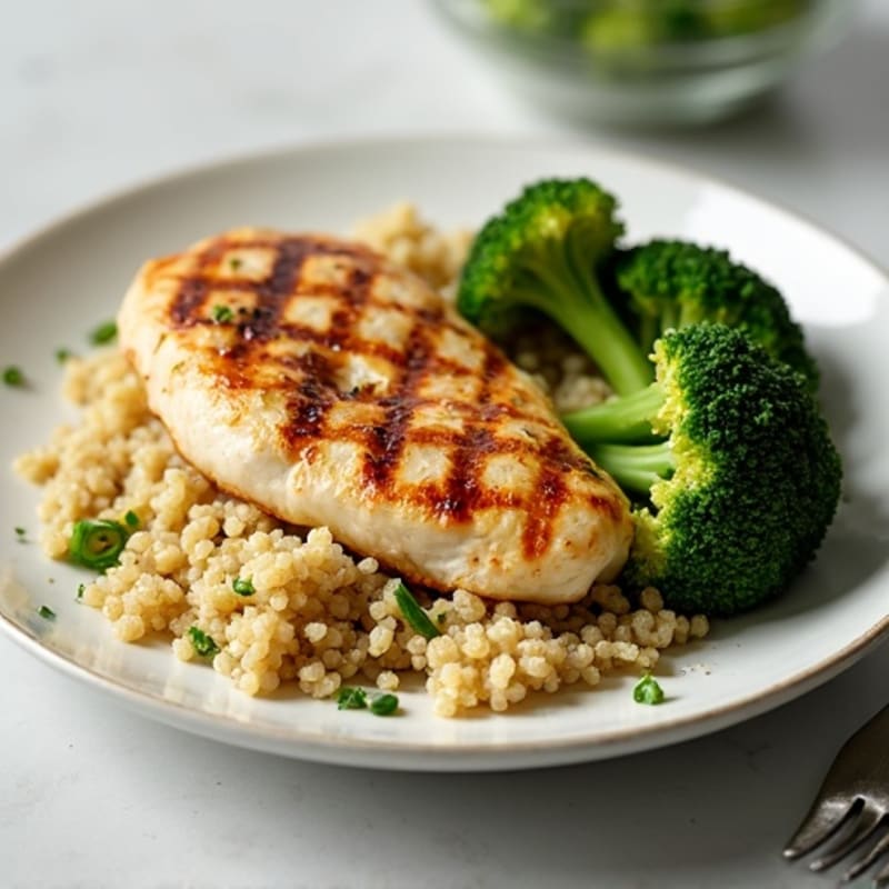 Grilled Chicken Breast with Quinoa and Roasted Broccoli
