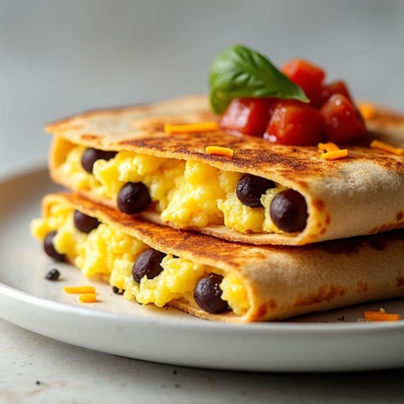 Crispy Whole Wheat Scrambled Egg and Black Bean Quesadilla