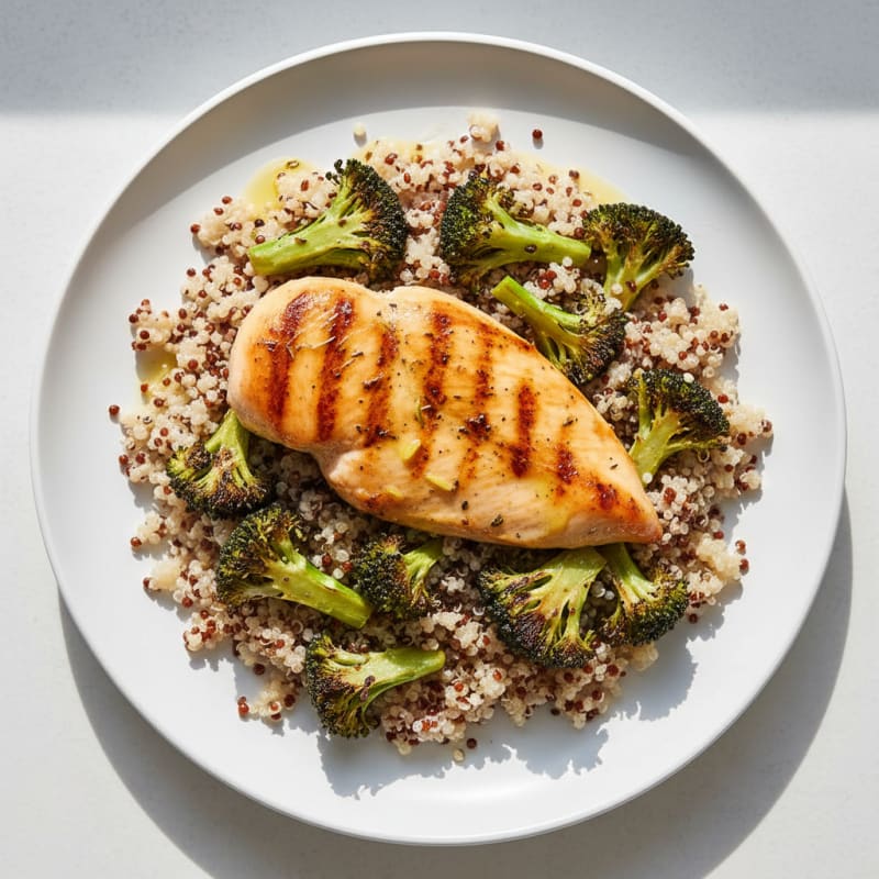 Grilled Chicken Breast with Roasted Broccoli and Quinoa