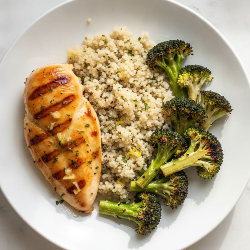 Grilled Chicken Breast with Quinoa and Roasted Broccoli