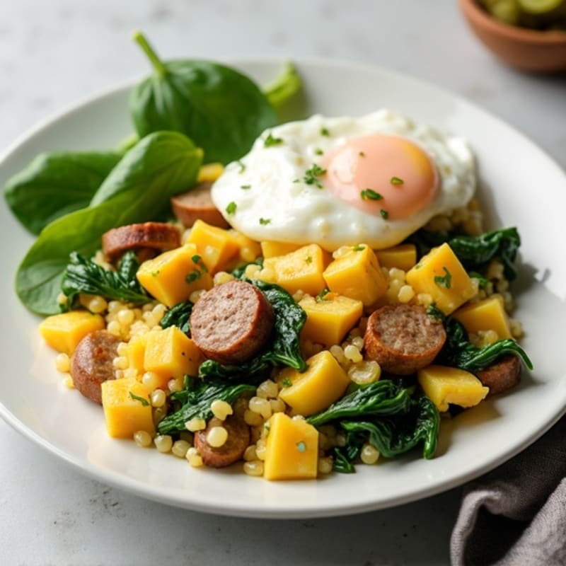 Egg White and Spinach Scramble with Turkey Sausage
