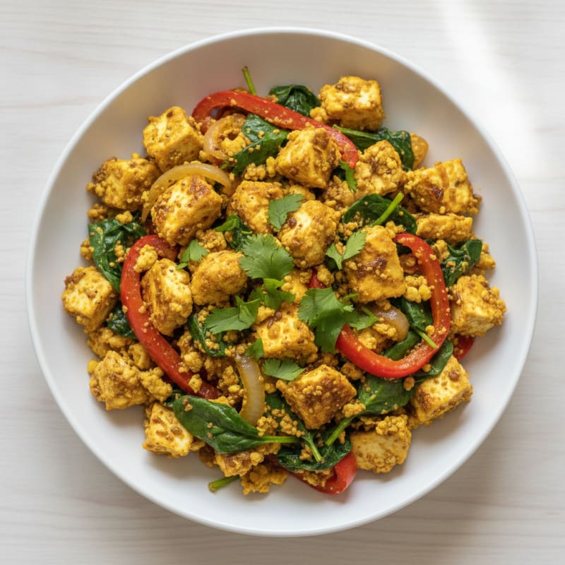 Silky Paneer Scramble with Spinach and Peppers