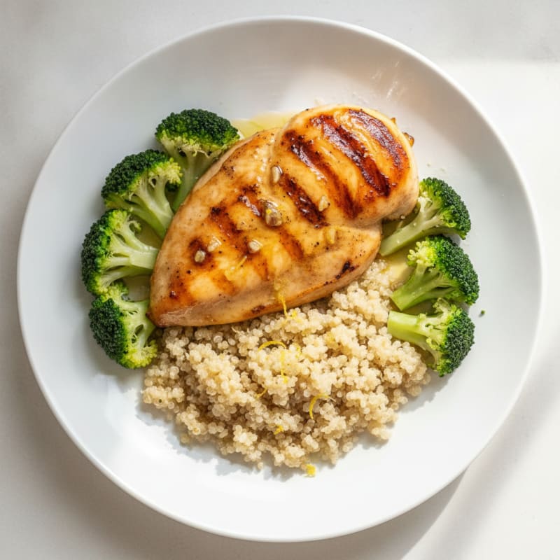 Grilled Chicken Breast with Quinoa and Steamed Broccoli
