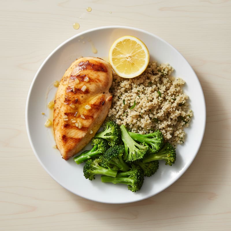 Grilled Chicken Breast with Quinoa and Steamed Broccoli