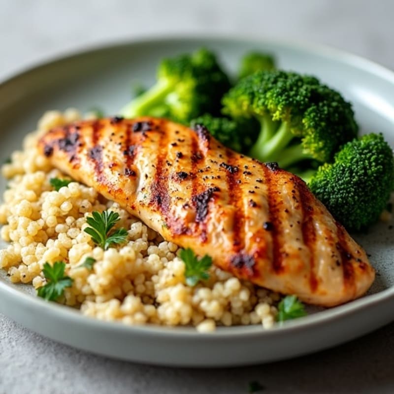Grilled Chicken Breast with Quinoa and Roasted Broccoli
