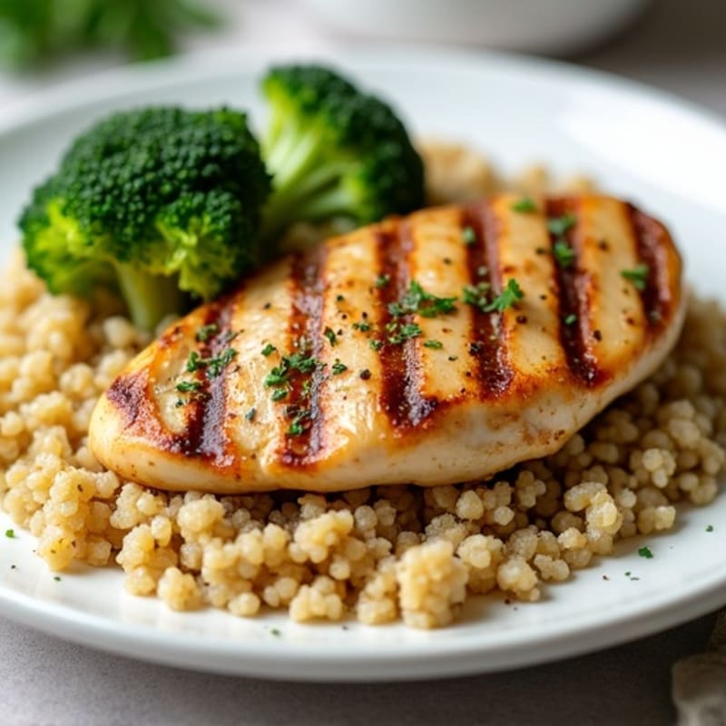 Grilled Chicken Breast with Roasted Broccoli and Quinoa