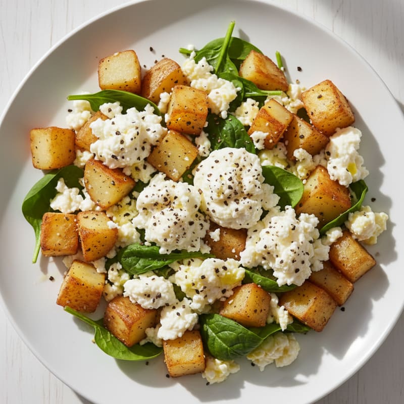 Crispy Potato and Egg White Scramble with Cottage Cheese