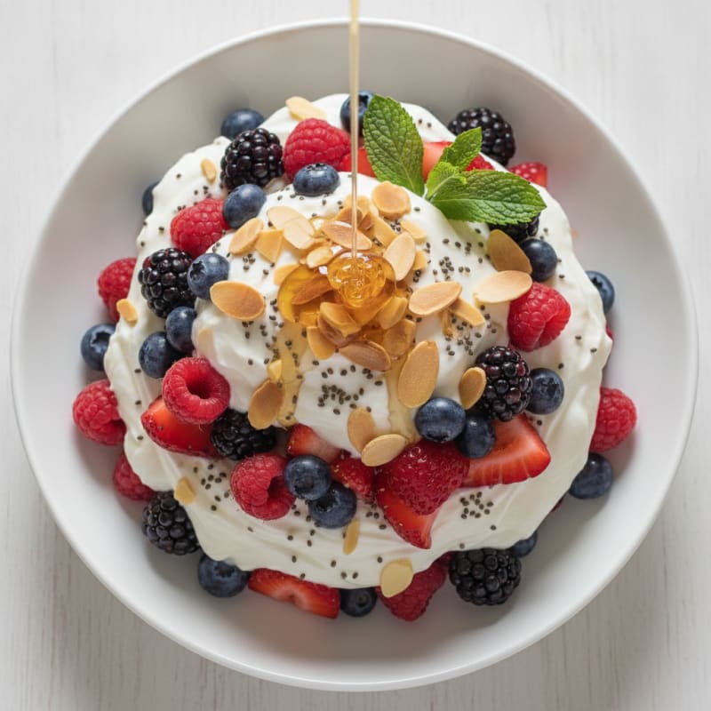 Greek Yogurt Protein Parfait with Mixed Berries and Almonds