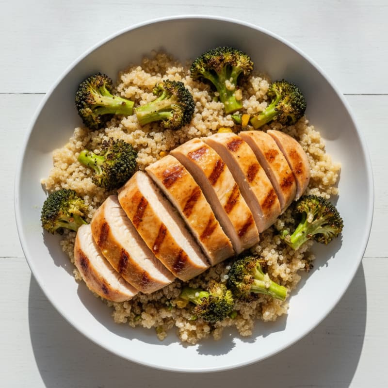 Grilled Chicken Breast with Quinoa and Roasted Broccoli