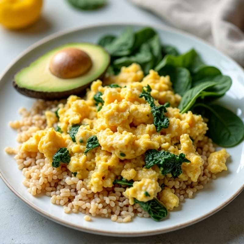 Egg White Scramble with Chicken, Spinach & Brown Rice