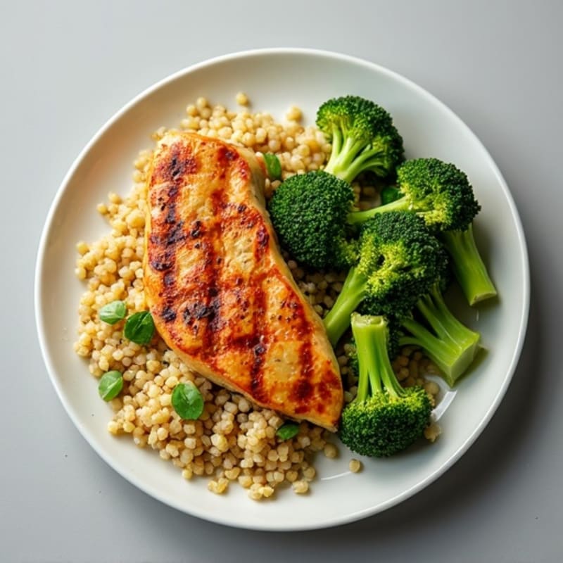 Grilled Chicken Breast with Quinoa and Roasted Broccoli