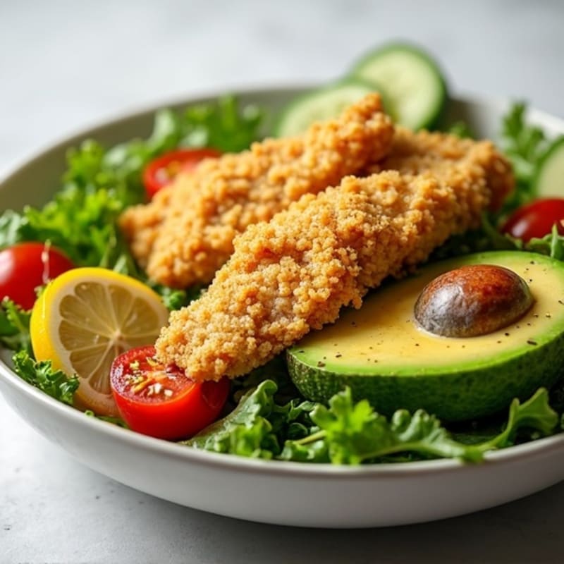 Crispy Chicken and Fresh Avocado Green Salad