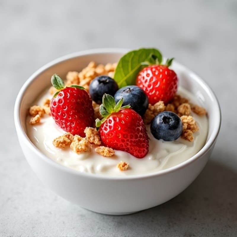 Creamy Vanilla Greek Yogurt with Fresh Berries and Crispy Granola