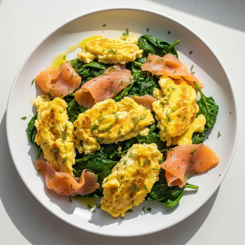 Scrambled Eggs with Smoked Salmon and Spinach