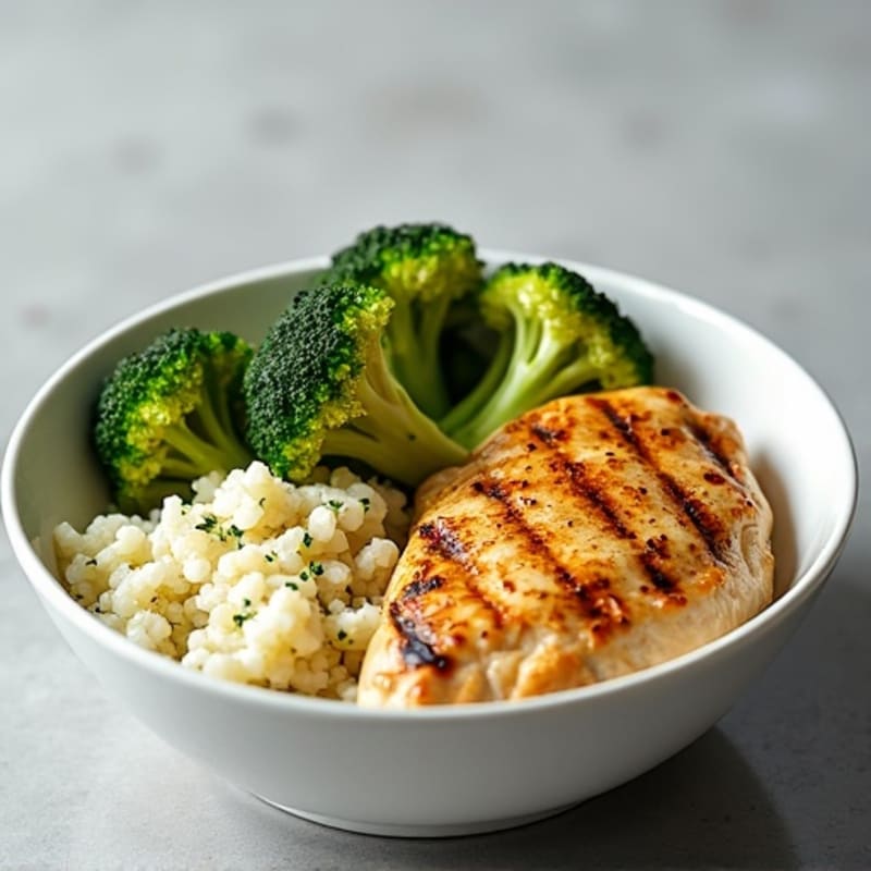 Grilled Chicken Breast with Roasted Broccoli and Cauliflower Rice