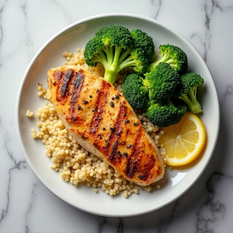 Grilled Chicken Breast with Quinoa and Roasted Broccoli