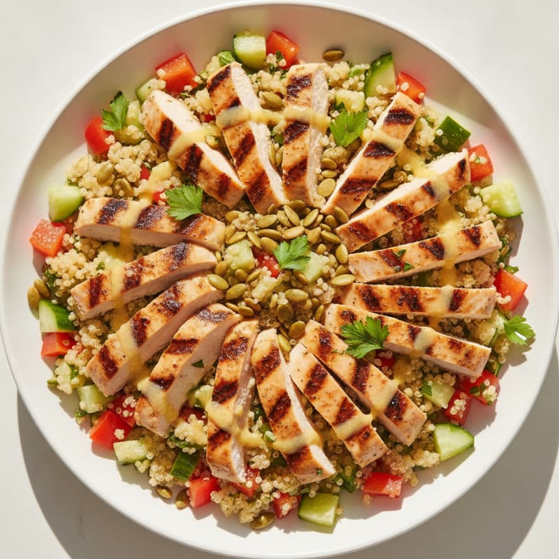 Grilled Chicken and Quinoa Salad with Crunchy Vegetables