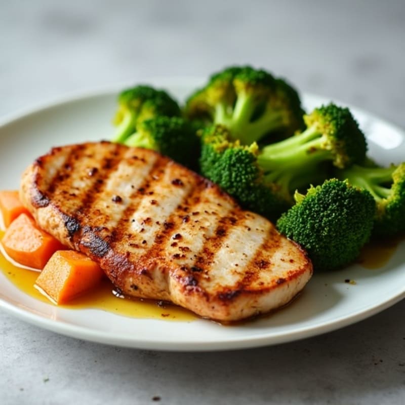 Seared Turkey Breast with Roasted Sweet Potato and Steamed Broccoli