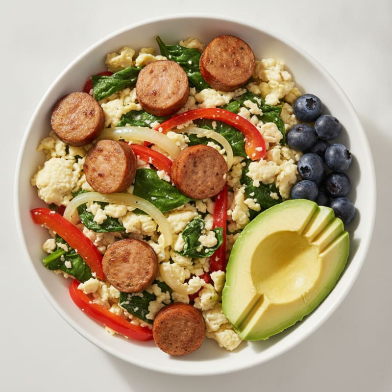 Egg White Veggie Scramble with Turkey Sausage