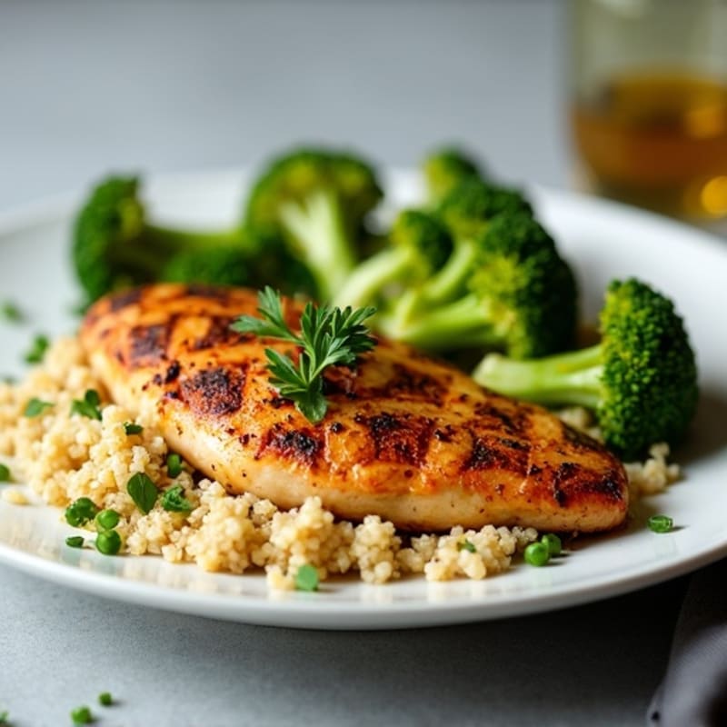 Grilled Chicken Breast with Quinoa and Roasted Broccoli