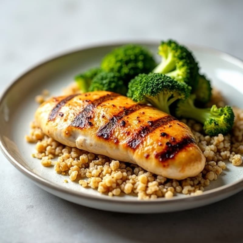 Grilled Chicken Breast with Quinoa and Roasted Broccoli