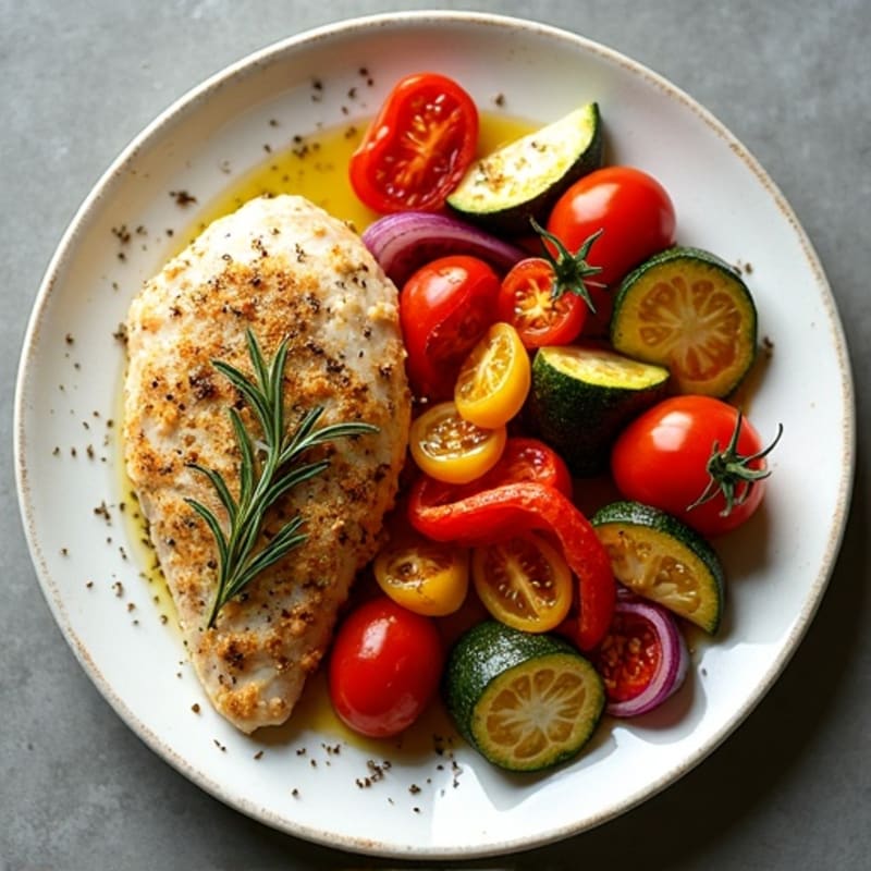 Herb-Crusted Sheet Pan Chicken with Roasted Rainbow Vegetables