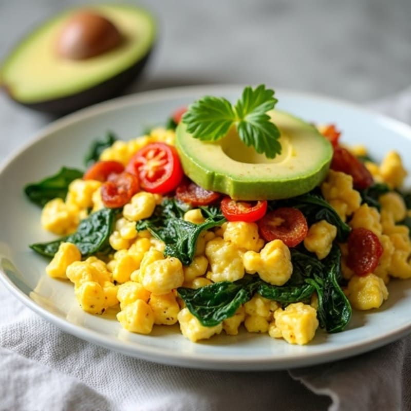 Cottage Cheese Egg Scramble with Spinach and Turkey Bacon