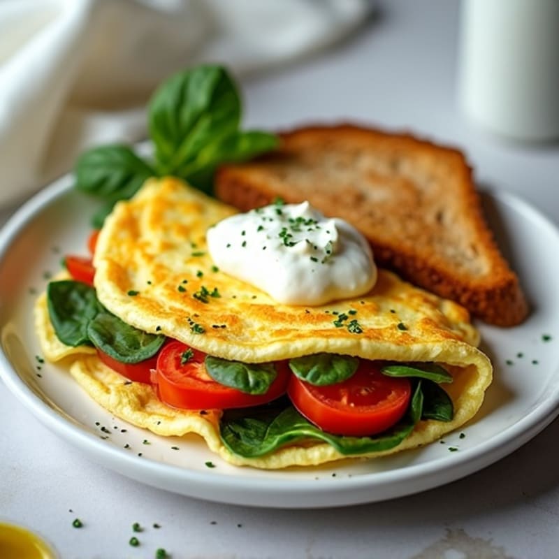 Egg White Spinach Omelette with Cottage Cheese and Fresh Tomato