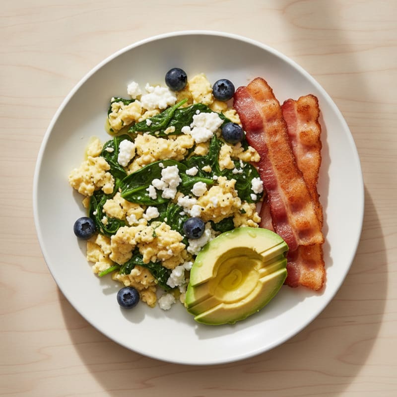 Cottage Cheese Scramble with Spinach and Turkey Bacon
