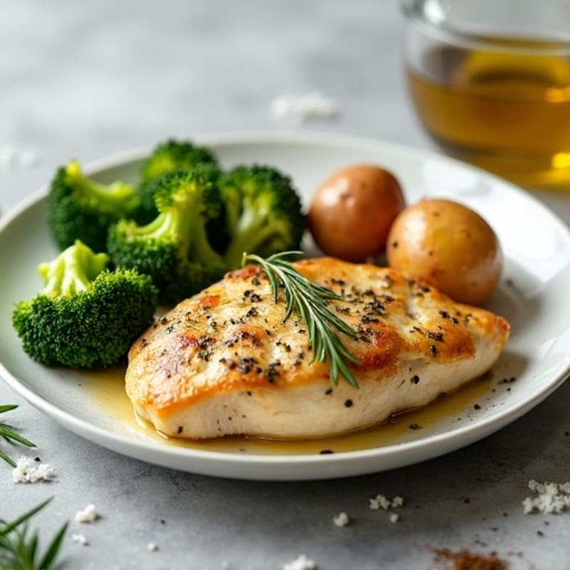 Herb-Roasted Chicken Breast with Baby Potatoes and Steamed Broccoli